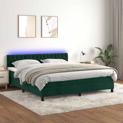 vidaXL - Boxspring - met - matras - en - LED - fluweel - donkergroen - 180x200 - cm