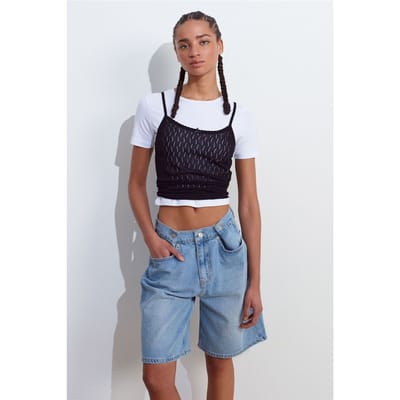 Getextureerde Crop Cami Blouse met Strikdetail