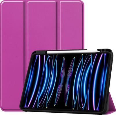 Hoes - Geschikt voor Apple iPad Pro (2022) - 11 inch - 4e generatie - Dun & Stevig - Trifold Bookcase - Hard Cover Case - Met Uitsparing Geschikt voor Apple Pencil - Hardcover Book - Tablet Hoesje - Paars
