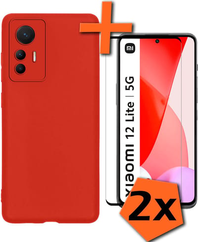 Hoes - Met 2x Screenprotector - Geschikt voor Xiaomi 12 Lite - Sterk & Shockproof - Back Cover - Siliconen Case - Telefoon Hoes - Rood
