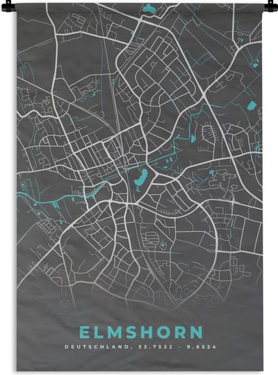 Wandkleed - Wanddoek - Stadskaart – Elmshorn – Duitsland – Plattegrond – Kaart - 120x180 cm - Wandtapijt