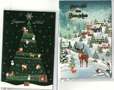 Kerstkaarten - set van 2 - Joyeux Noel - Joyeux Noel et une Bonne Annee - kerstkaart Franstalig - kerstkaarten Franstalig