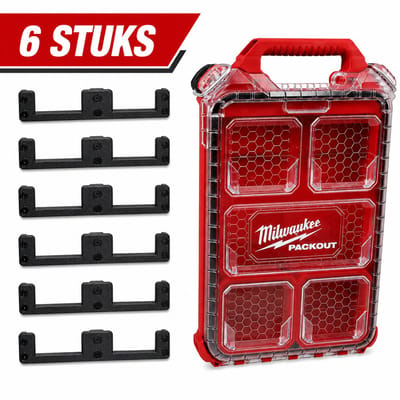 Packout Wandbeugel Set Geschikt voor Milwaukee Packout Organizers – Wandhouder voor 3 Organizers – Heavy Duty Opbergsysteem – Inclusief 6 Stuks – Zwart
