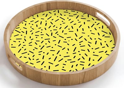 Dienblad rond 40x40 cm - Schootdienblad hout - Gaming - Stippen - Strepen - Geel - Borrelplank rechthoek - Plateau houten dienbladen