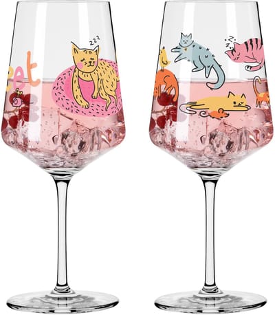 Ritzenhoff Cocktailglazen - Luie Katten Design - 2 Stuks - Kristalglas - 544 ml - Voor Gin-Tonic, Aperol Spritz, Wijn en Meer - Geschikt voor de Vaatwasser
