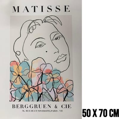 Allernieuwste.nl® Canvas Schilderij ''Woman with Flowers'' Matisse – 50 x 70 cm – Minimalistische Kunst Poster – Muurdecoratie – Wanddecoratie