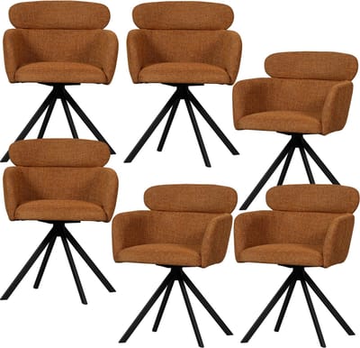 WOOOD Fenne Eetkamerstoelen - Polyester - Ginger - Set van 6