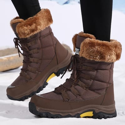 Bottes de Neige à Plateforme Couleur Unie pour Femmes Décontractées à Lacets Bottes en Coton Doublées de Velours Confortables Chaussures en Fourrure Bottes de Neige Imperméables 36 marron