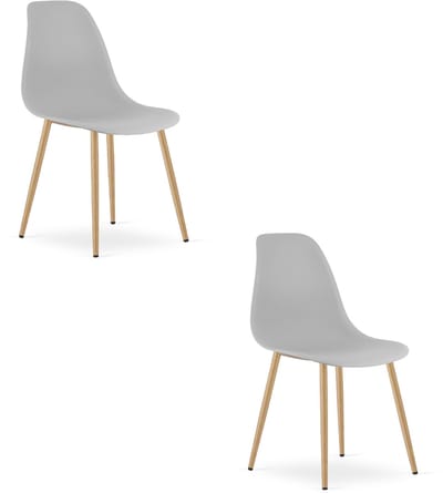 Set van 2 Stoelen WAT – Grijs, Houtlook Metalen Poten, Kunststof Zitting – Modern en Ergonomisch – Geschikt voor Eetkamer, Woonkamer, Keuken, Thuiswerkplek, Kantine en Wachtruimte – Eenvoudige Montage