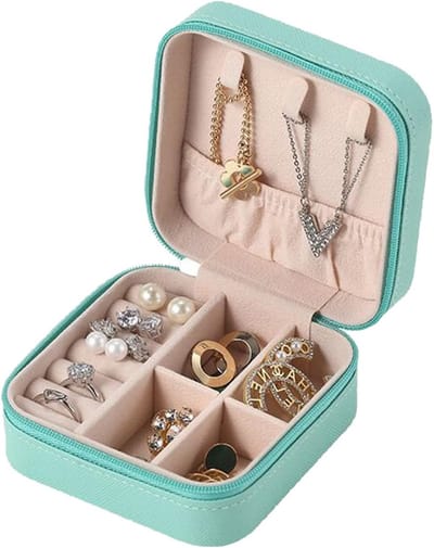Draagbare Sieradenbox voor Vrouwen, Organiser voor Oorbellen, Kettingen en Ringen, Compacte Sieradenopslag in Blauw