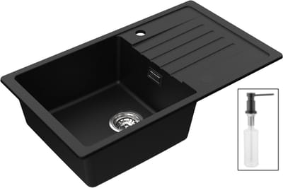 CECIPA max Spoelbak Antraciet 78x45CM - Granieten Spoelbakken Keuken Met Zeepdispenser - Enkele Spoelbak - Spoelbak Met Afdruiprek - Spoelbakken Incl. Sifon en Afvoerzeefje