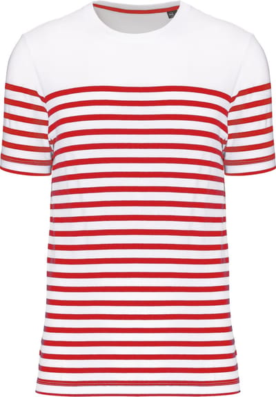 Kariban Marine-t-shirt ronde hals Bio heren K3033 - White / Red Stripe - 3XL