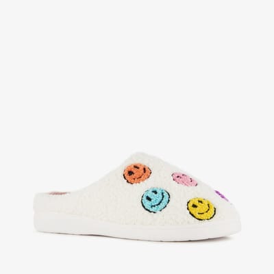 Thu!s dames teddy pantoffels met smileys beige - Maat 37/38 - Sloffen