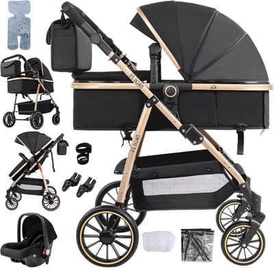 3-in-1 Baby Kinderwagen Set - Luxe 3-Delige Reiswieg en Buggy met Omkeerbare Zit