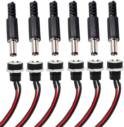 Dailygoody - DC Socket met Kabel - 5,5 mm x 2,1 mm - 6 Stuks - Voor Audio Video Mobiele Telefoon - Soldeeraansluiting - Ideaal voor Bewakingscamera's