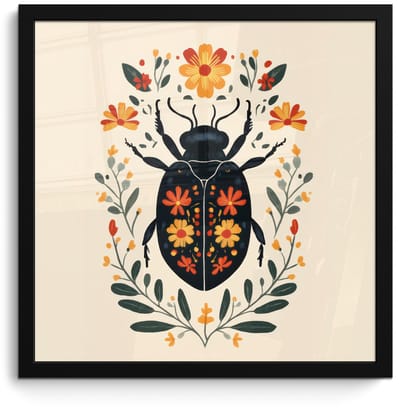 Poster in lijst - Fotolijst 40x40 cm - Posters - Bloemen - Oranje - Planten - Sierlijk - Posterlijst zwart - Decoratie - Wanddecoratie woonkamer - Muurdecoratie slaapkamer