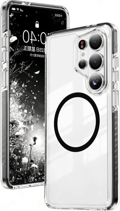 Magnetische telefoonhoes voor Samsung Galaxy S24 Ultra, MagSafe compatibel, anti-vergeling, transparant en dun ontwerp, militaire kwaliteit, zwart