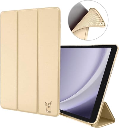 Hoes geschikt voor Samsung Galaxy Tab A9 Plus / Tab A11 Plus – Smart Cover met Tri-Fold Stand – Schokbestendig – Auto Wake/Sleep – TPU Backcase – Goud