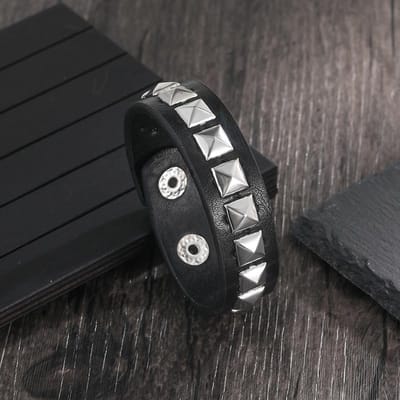 Zwarte Leren Polsband Armband Manchet Goth Gothic Punk Armbanden Vrouwen Mannen Spikes Klinknagel Stud Bangle Cosplay Rock Unisex Sieraden gray