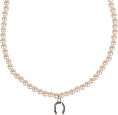 Parelketting in kindermaat - ivoorkleurige imitatieparels 6mm - Hangertje Hoefijzer zilverkleurig 1cm