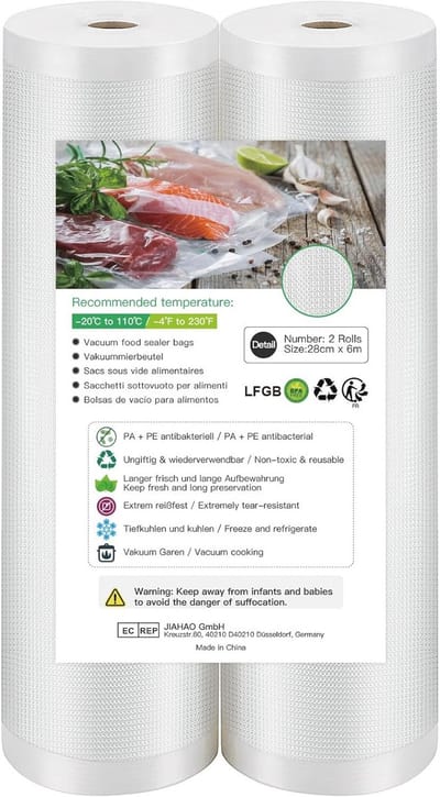 Herbruikbare Vacuüm Sealer Rollen - 2 Rollen 28x600cm - BPA-vrij, Voor Sous Vide Koken en Voedselconservering