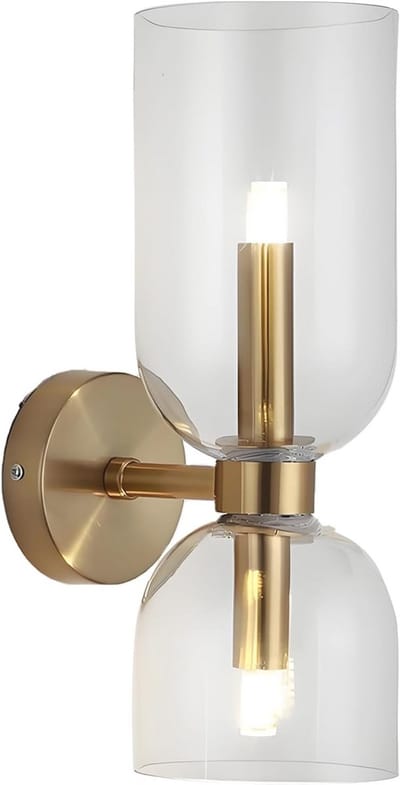 Moderne 2-lichts Wandlamp in Goud – Wandlamp met Glazen Lampenkap voor Binnenverlichting