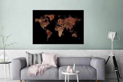 Aluminium schilderij 180x120 cm - Wanddecoratie metaal - Wereldkaart - Rood - Goud - Metalen muurdecoratie woonkamer - Decoratie industrieel - Foto op dibond - Industriële accessoires slaapkamer