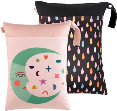 XL 2-Pack Wetbags voor Kinderen - Herbruikbare Zwemtassen met 2 Ritsvakken en Handvat, Ideaal voor Luiers, Reizen, Gym, Strand en Zwembad, 40 x 30 cm