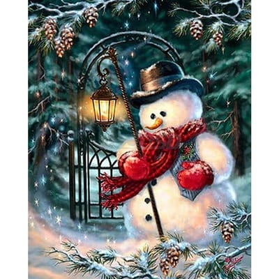 Diamond Painting Sneeuwman Handling Lantaarn Strass Steentjes Diamond Painting Kruissteek Kit Borduurwerk 20X30CM gray