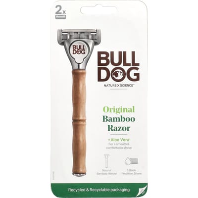 Bulldog Skincare voor mannen, echt bamboescheermes, 1 scheermes, 2 cartridges