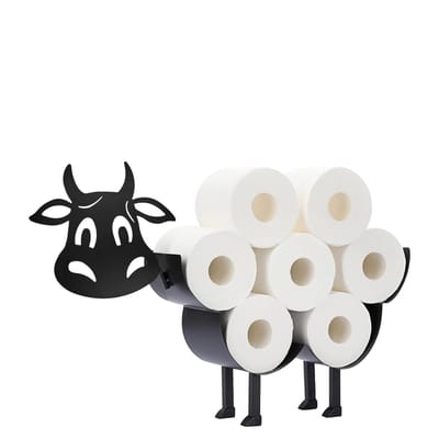 Sanics® Reserverolhouder Koe – Vrijstaand & Ophangbaar – WC Papier houder – Toiletrolhouder Zwart – WC Rolhouder staand 7 Rollen