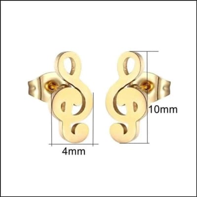 Aramat Jewels | Oorbellen | Muzieknoten Oorbellen - Stalen Oorbellen | Muzieksleutel-Goudkleur-10x4mm | |9mm | Staal | Kinderen, Volwassenen | Verkleurd niet