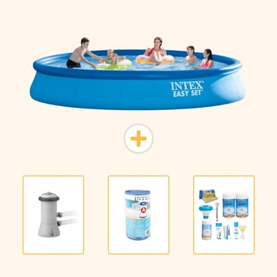 Intex Rond Opblaasbaar Easy Set Zwembad - 457 x 84 cm - Blauw - Inclusief Pomp - Filter - Onderhoudspakket - 4-delig
