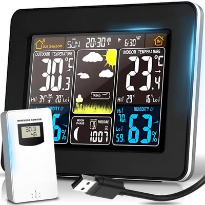 Weerstation draadloos met buitensensor - digitale kleurendisplay - weerbericht en temperatuuralarm - ideaal voor thuis - ShopVlot