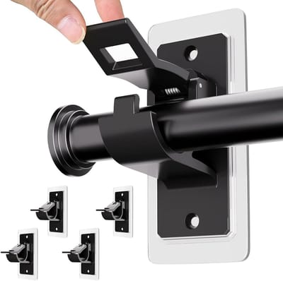 Allecto Plus - 4-pack zelfklevende gordijnroedehouders zwart voor badkamer en slaapkamer - makkelijk te monteren