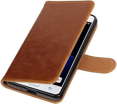 Zakelijke Book Case Telefoonhoesje Geschikt voor de Samsung Galaxy J3 Pro - Portemonnee Hoesje - Pasjeshouder Wallet Case - Bruin