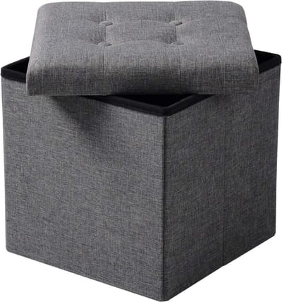 Poef 50x35x45cm Donkergrijs - Stof, Met opbergruimte en Opbergbank Poef - Voor Dagelijks Gebruik, Thuis en Professioneel Gebruik