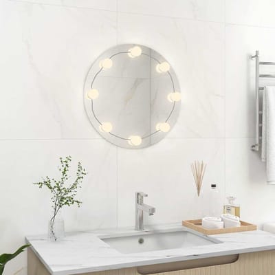 vidaXL - Wandspiegel - met - LED-lampen - rond - glas