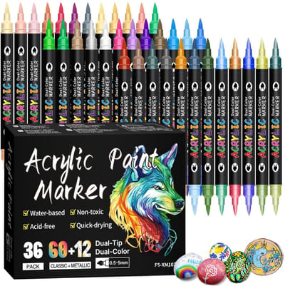 Acrylmarkers Dubbelzijdig - 36 Delig - 72 Levendige Kleuren Op Waterbasis Niet-Giftig Sneldrogend - Voor Studenten En Kunstprojecten - Multicolor