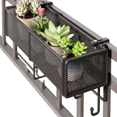 Bloemenstandaard - Plantenrek - Balkon Decoratie - Verstelbare Haken - 45 cm - Zwart