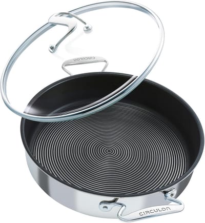 Roestvrijstalen koekenpan met deksel 30 cm - Inductie geschikte braadpan met hybride antiaanbaklaag