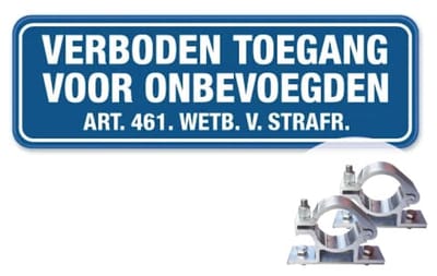 Verboden Toegang bord - Weerbestendig Aluminium - 40x15 cm - Bevestiging: Met paalbeugels Ø48mm
