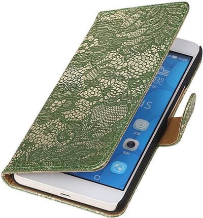 Huawei Honor 6 Plus Lace Kant Booktype Wallet Hoesje Donker Groen - Cover Case Hoes