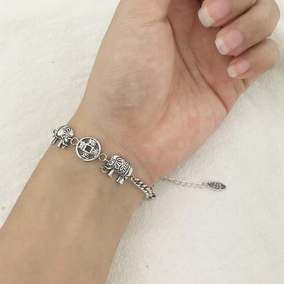 Vintage Olifant Antieke Munten 925 Sterling Zilver Armband Voor Vrouwen Mannen Stel Handgemaakte Sieraden Cadeaus Groothandel S-B415 16.5cm add 3.5cm beige