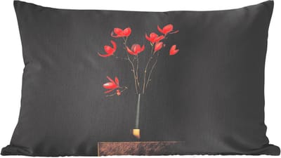 Sierkussens - Kussentjes Woonkamer - 50x30 cm - Rode - Bloemen - Vaas