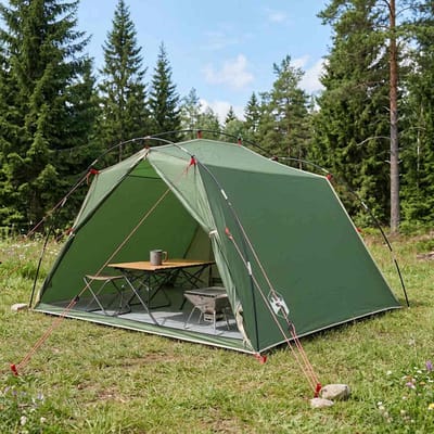 vidaXL - Tunneltent - 4-persoons - Groen - 185T - Polyester - met - PU - Coating