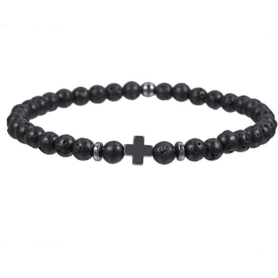 4mm Natuursteen Armband Mannen Hematiet Kruis Armband Rijstkorrel Armband Homme Vriend Vriendin Cadeau Yoga Sieraden zwart