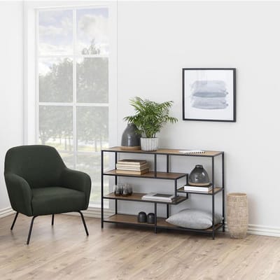 Lisomme Vic Open Kast Naturel - Metalen Frame - Houten Planken - Asymmetrische Vakken - Boekenkast - Industrieel - B 114 cm