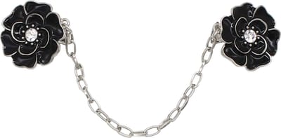 Fako Bijoux® - Vestsluiting - Vestclip - Sjaalspeld - Vestklem - Zwarte Bloem - Zilverkleurig