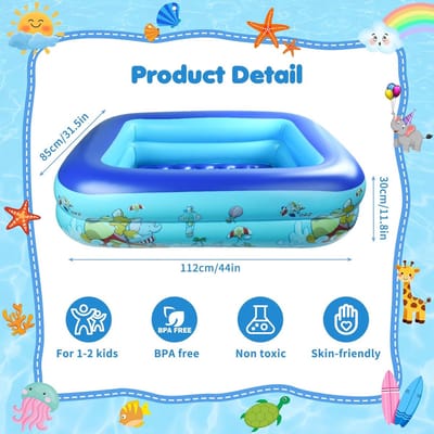 Thijox - Opblaasbaar Peuterbad 112 x 85 cm - Kinderpeuterbad met 2 Ringen - Veilig en Draagbaar - Voor Buiten, Tuin en Camping - Levendige Kleuren